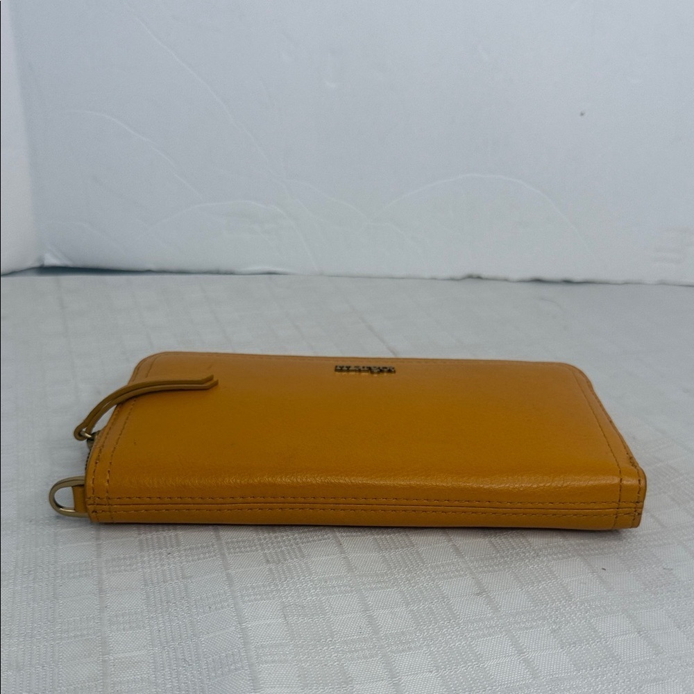 Margot Anna Zip Around Leather Wallet in marigold yellow. - Picture 5 of 9
